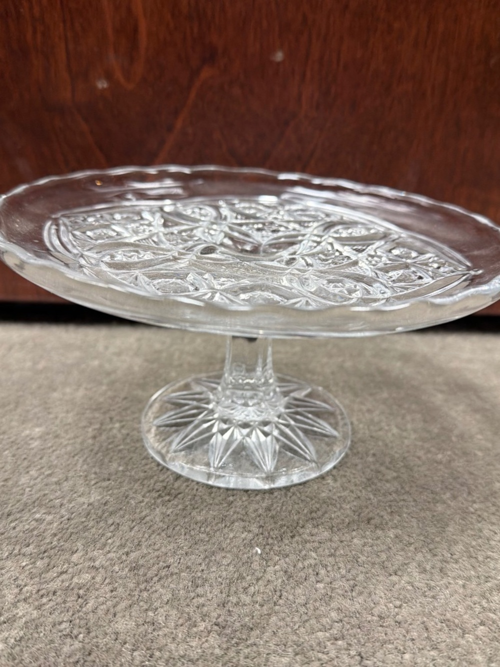Miniature Cake Stand - John B. Higbee Glass - Alpha Pattern